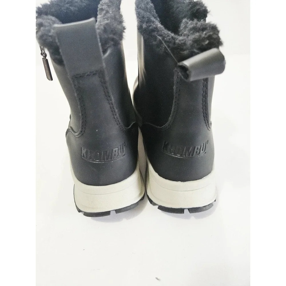 Khombu Womens Sienna Snow Winter Leather Boot‎ Water Repellant Side Zip Black 8
